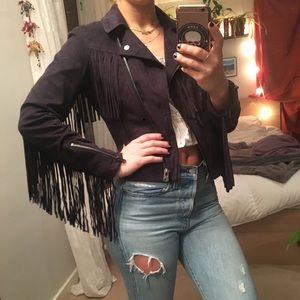 Topshop Fringe Faux Suede Jacket